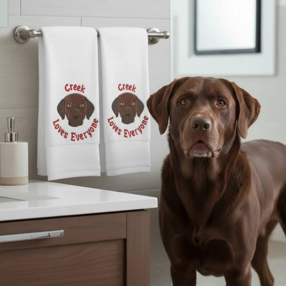 Personalized Embroidered Dog Hand and bath Towel set with your dog's name paws